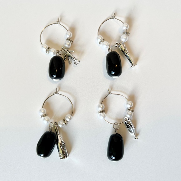 Black Olive Wine Glass Charms – Set of 4 | Martini Party Stemware Markers - Picture 5 of 13